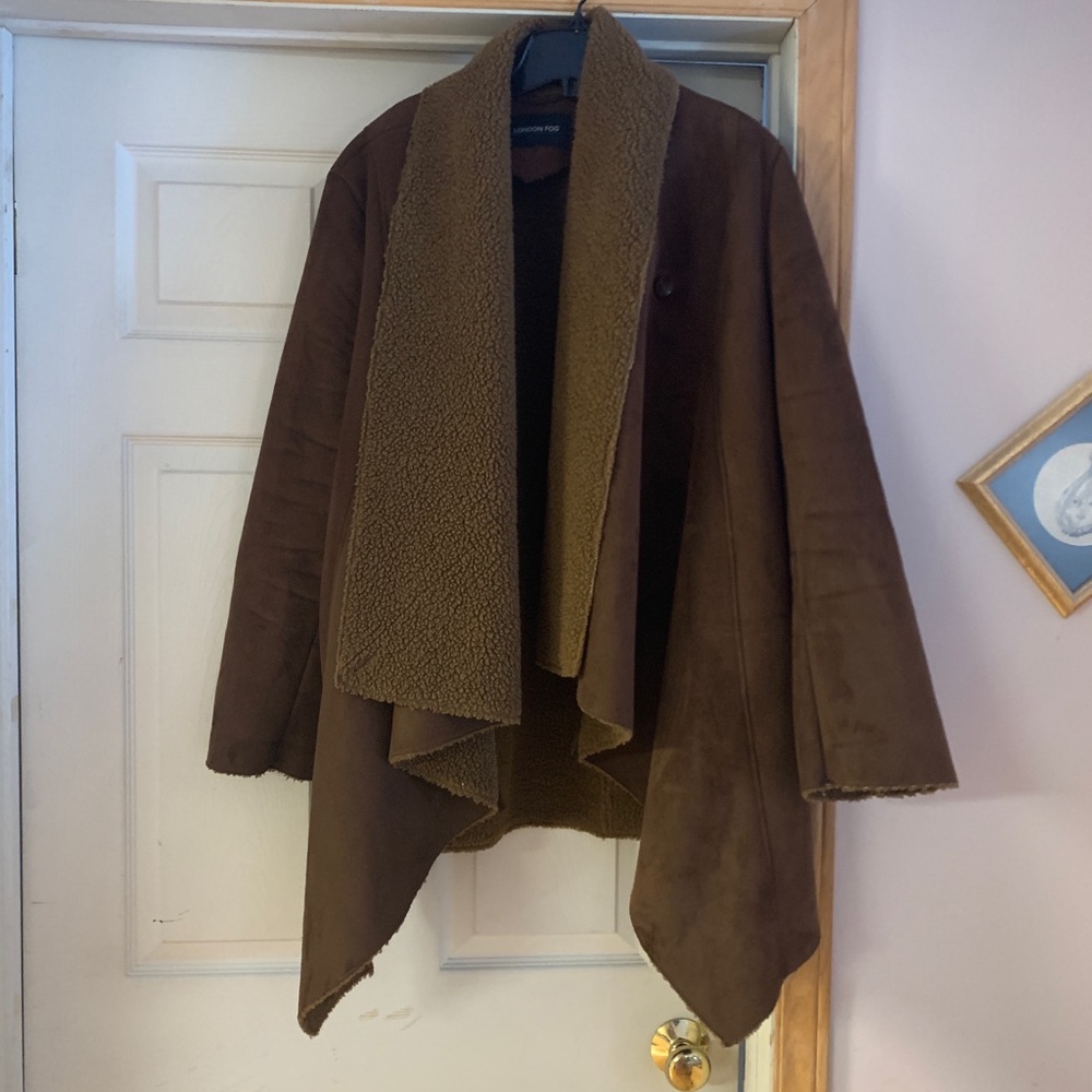 London fog shawl waterfall neckline sweater jacket